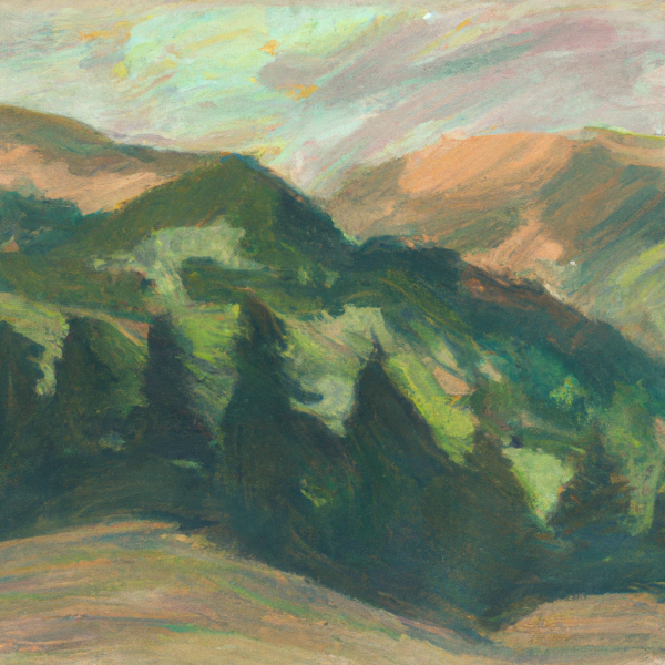 A mountain landscape generated by Canvas AI art generator, DALL-E.